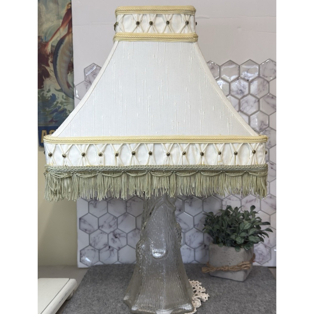 Vintage Ornate boudoir Empire Lampshade Cream Tufted Fringe 11" Tall - Picture 2 of 12